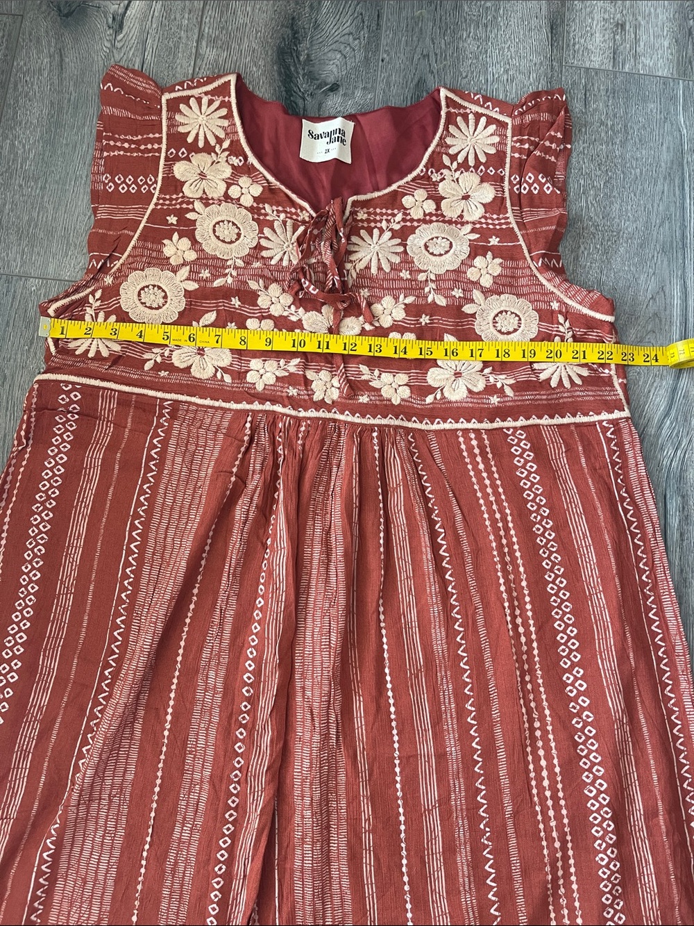 Savanna Jane Rust Dress with Cream Floral Embroidery - Picture 5 of 10